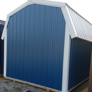 #23 - 10x16 6' wall Gambrel $4370 Heron Blue Sides, White Roof & Trim